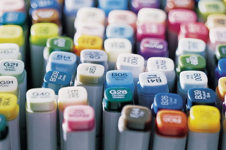 Touch-up paint sticks in a variety of colors.